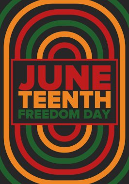 Haziran Bağımsızlık Günü 'nde. Özgürlük ya da Özgürlük Günü. Yıllık Amerikan bayramı, 19 Haziran 'da kutlandı. Afro-Amerikan tarihi ve mirası. Poster, tebrik kartı, afiş ve geçmiş. Vektör