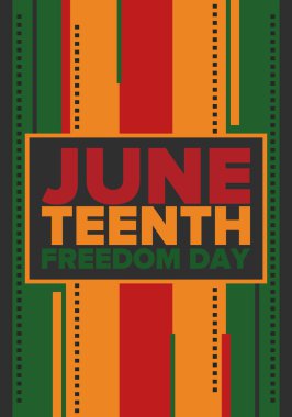 Haziran Bağımsızlık Günü 'nde. Özgürlük ya da Özgürlük Günü. Yıllık Amerikan bayramı, 19 Haziran 'da kutlandı. Afro-Amerikan tarihi ve mirası. Poster, tebrik kartı, afiş ve geçmiş. Vektör