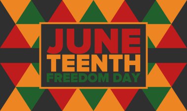 Haziran Bağımsızlık Günü 'nde. Özgürlük ya da Özgürlük Günü. Yıllık Amerikan bayramı, 19 Haziran 'da kutlandı. Afro-Amerikan tarihi ve mirası. Poster, tebrik kartı, afiş ve geçmiş. Vektör