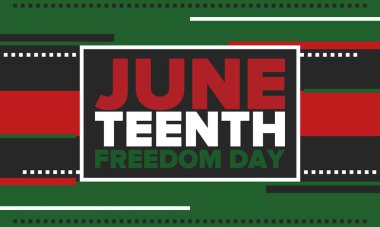 Haziran Bağımsızlık Günü 'nde. Özgürlük ya da Özgürlük Günü. Yıllık Amerikan bayramı, 19 Haziran 'da kutlandı. Afro-Amerikan tarihi ve mirası. Poster, tebrik kartı, afiş ve geçmiş. Vektör