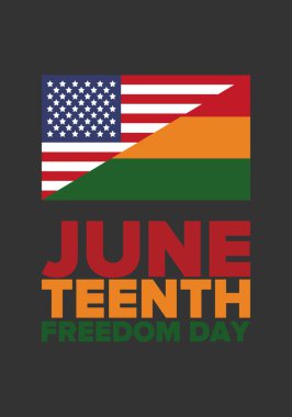 Haziran Bağımsızlık Günü 'nde. Özgürlük ya da Özgürlük Günü. Yıllık Amerikan bayramı, 19 Haziran 'da kutlandı. Afro-Amerikan tarihi ve mirası. Poster, tebrik kartı, afiş ve geçmiş. Vektör
