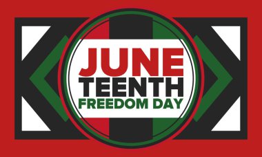 Haziran Bağımsızlık Günü 'nde. Özgürlük ya da Özgürlük Günü. Yıllık Amerikan bayramı, 19 Haziran 'da kutlandı. Afro-Amerikan tarihi ve mirası. Poster, tebrik kartı, afiş ve geçmiş. Vektör