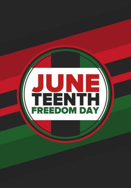 Haziran Bağımsızlık Günü 'nde. Özgürlük ya da Özgürlük Günü. Yıllık Amerikan bayramı, 19 Haziran 'da kutlandı. Afro-Amerikan tarihi ve mirası. Poster, tebrik kartı, afiş ve geçmiş. Vektör