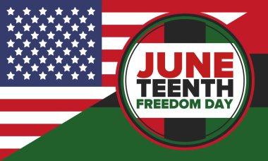 Haziran Bağımsızlık Günü 'nde. Özgürlük ya da Özgürlük Günü. Yıllık Amerikan bayramı, 19 Haziran 'da kutlandı. Afro-Amerikan tarihi ve mirası. Poster, tebrik kartı, afiş ve geçmiş. Vektör