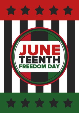 Haziran Bağımsızlık Günü 'nde. Özgürlük ya da Özgürlük Günü. Yıllık Amerikan bayramı, 19 Haziran 'da kutlandı. Afro-Amerikan tarihi ve mirası. Poster, tebrik kartı, afiş ve geçmiş. Vektör