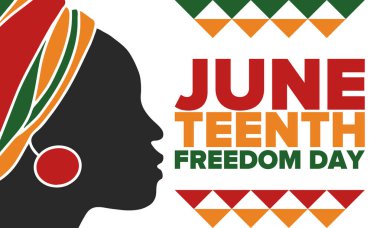 Haziran Bağımsızlık Günü 'nde. Özgürlük ya da Özgürlük Günü. Yıllık Amerikan bayramı, 19 Haziran 'da kutlandı. Afro-Amerikan tarihi ve mirası. Poster, tebrik kartı, afiş ve geçmiş. Vektör