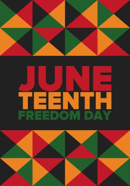 Haziran Bağımsızlık Günü 'nde. Özgürlük ya da Özgürlük Günü. Yıllık Amerikan bayramı, 19 Haziran 'da kutlandı. Afro-Amerikan tarihi ve mirası. Poster, tebrik kartı, afiş ve geçmiş. Vektör
