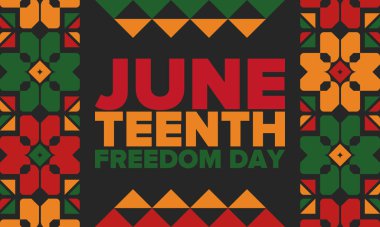 Haziran Bağımsızlık Günü 'nde. Özgürlük ya da Özgürlük Günü. Yıllık Amerikan bayramı, 19 Haziran 'da kutlandı. Afro-Amerikan tarihi ve mirası. Poster, tebrik kartı, afiş ve geçmiş. Vektör