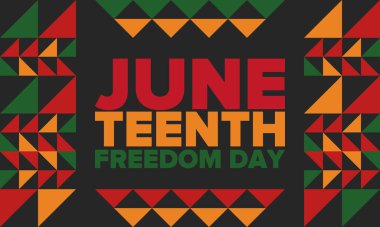 Haziran Bağımsızlık Günü 'nde. Özgürlük ya da Özgürlük Günü. Yıllık Amerikan bayramı, 19 Haziran 'da kutlandı. Afro-Amerikan tarihi ve mirası. Poster, tebrik kartı, afiş ve geçmiş. Vektör