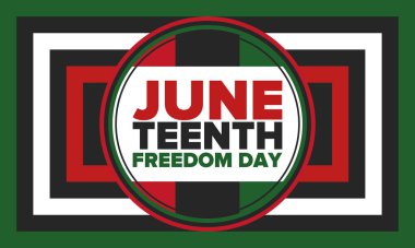 Haziran Bağımsızlık Günü 'nde. Özgürlük ya da Özgürlük Günü. Yıllık Amerikan bayramı, 19 Haziran 'da kutlandı. Afro-Amerikan tarihi ve mirası. Poster, tebrik kartı, afiş ve geçmiş. Vektör