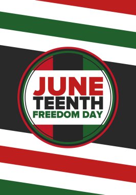 Haziran Bağımsızlık Günü 'nde. Özgürlük ya da Özgürlük Günü. Yıllık Amerikan bayramı, 19 Haziran 'da kutlandı. Afro-Amerikan tarihi ve mirası. Poster, tebrik kartı, afiş ve geçmiş. Vektör