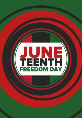 Haziran Bağımsızlık Günü 'nde. Özgürlük ya da Özgürlük Günü. Yıllık Amerikan bayramı, 19 Haziran 'da kutlandı. Afro-Amerikan tarihi ve mirası. Poster, tebrik kartı, afiş ve geçmiş. Vektör