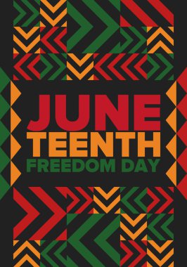 Haziran Bağımsızlık Günü 'nde. Özgürlük ya da Özgürlük Günü. Yıllık Amerikan bayramı, 19 Haziran 'da kutlandı. Afro-Amerikan tarihi ve mirası. Poster, tebrik kartı, afiş ve geçmiş. Vektör