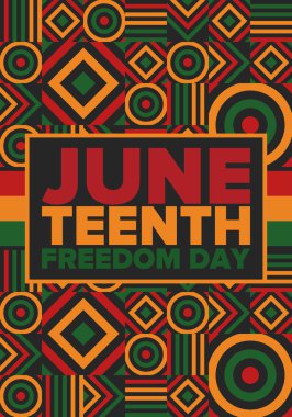 Haziran Bağımsızlık Günü 'nde. Özgürlük ya da Özgürlük Günü. Yıllık Amerikan bayramı, 19 Haziran 'da kutlandı. Afro-Amerikan tarihi ve mirası. Poster, tebrik kartı, afiş ve geçmiş. Vektör