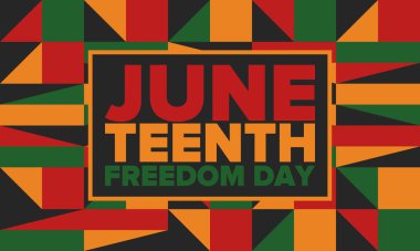 Haziran Bağımsızlık Günü 'nde. Özgürlük ya da Özgürlük Günü. Yıllık Amerikan bayramı, 19 Haziran 'da kutlandı. Afro-Amerikan tarihi ve mirası. Poster, tebrik kartı, afiş ve geçmiş. Vektör