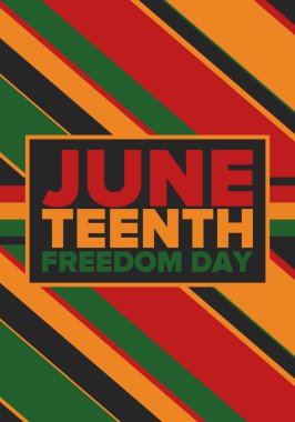 Haziran Bağımsızlık Günü 'nde. Özgürlük ya da Özgürlük Günü. Yıllık Amerikan bayramı, 19 Haziran 'da kutlandı. Afro-Amerikan tarihi ve mirası. Poster, tebrik kartı, afiş ve geçmiş. Vektör