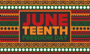 Haziran Bağımsızlık Günü 'nde. Özgürlük ya da Özgürlük Günü. Yıllık Amerikan bayramı, 19 Haziran 'da kutlandı. Afro-Amerikan tarihi ve mirası. Poster, tebrik kartı, afiş ve geçmiş. Vektör