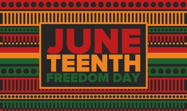 Haziran Bağımsızlık Günü 'nde. Özgürlük ya da Özgürlük Günü. Yıllık Amerikan bayramı, 19 Haziran 'da kutlandı. Afro-Amerikan tarihi ve mirası. Poster, tebrik kartı, afiş ve geçmiş. Vektör