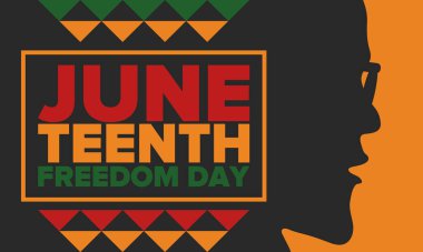 Haziran Bağımsızlık Günü 'nde. Özgürlük ya da Özgürlük Günü. Yıllık Amerikan bayramı, 19 Haziran 'da kutlandı. Afro-Amerikan tarihi ve mirası. Poster, tebrik kartı, afiş ve geçmiş. Vektör