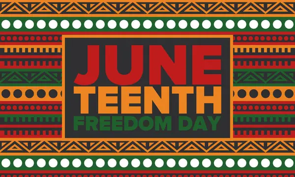 Haziran Bağımsızlık Günü 'nde. Özgürlük ya da Özgürlük Günü. Yıllık Amerikan bayramı, 19 Haziran 'da kutlandı. Afro-Amerikan tarihi ve mirası. Poster, tebrik kartı, afiş ve geçmiş. Vektör