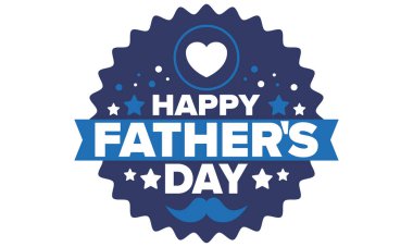 Babalar Günün kutlu olsun. Onurlu babalar. Haziranda güzel bir kutlama. En tatlı aile tatili. Parti etkinliği. Bıyık ve kalp. Mavi renk. Yaratıcı sanat posteri. Vektör tasarımı