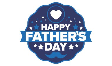 Babalar Günün kutlu olsun. Onurlu babalar. Haziranda güzel bir kutlama. En tatlı aile tatili. Parti etkinliği. Bıyık ve kalp. Mavi renk. Yaratıcı sanat posteri. Vektör tasarımı