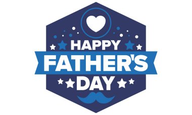 Babalar Günün kutlu olsun. Onurlu babalar. Haziranda güzel bir kutlama. En tatlı aile tatili. Parti etkinliği. Bıyık ve kalp. Mavi renk. Yaratıcı sanat posteri. Vektör tasarımı