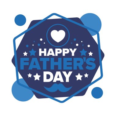 Babalar Günün kutlu olsun. Onurlu babalar. Haziranda güzel bir kutlama. En tatlı aile tatili. Parti etkinliği. Bıyık ve kalp. Mavi renk. Yaratıcı sanat posteri. Vektör tasarımı