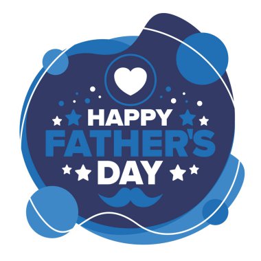 Babalar Günün kutlu olsun. Onurlu babalar. Haziranda güzel bir kutlama. En tatlı aile tatili. Parti etkinliği. Bıyık ve kalp. Mavi renk. Yaratıcı sanat posteri. Vektör tasarımı