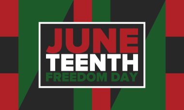 Haziran Bağımsızlık Günü 'nde. Özgürlük ya da Özgürlük Günü. Yıllık Amerikan bayramı, 19 Haziran 'da kutlandı. Afro-Amerikan tarihi ve mirası. Poster, tebrik kartı, afiş ve geçmiş. Vektör