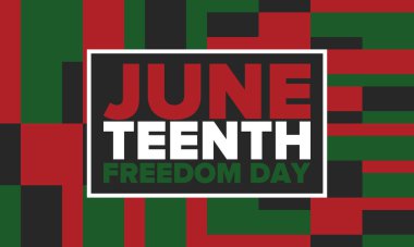 Haziran Bağımsızlık Günü 'nde. Özgürlük ya da Özgürlük Günü. Yıllık Amerikan bayramı, 19 Haziran 'da kutlandı. Afro-Amerikan tarihi ve mirası. Poster, tebrik kartı, afiş ve geçmiş. Vektör