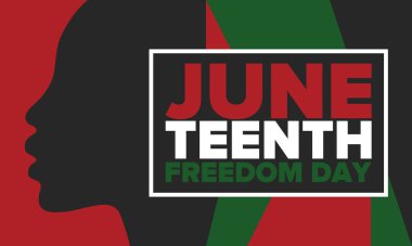 Haziran Bağımsızlık Günü 'nde. Özgürlük ya da Özgürlük Günü. Yıllık Amerikan bayramı, 19 Haziran 'da kutlandı. Afro-Amerikan tarihi ve mirası. Poster, tebrik kartı, afiş ve geçmiş. Vektör