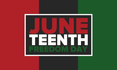 Haziran Bağımsızlık Günü 'nde. Özgürlük ya da Özgürlük Günü. Yıllık Amerikan bayramı, 19 Haziran 'da kutlandı. Afro-Amerikan tarihi ve mirası. Poster, tebrik kartı, afiş ve geçmiş. Vektör