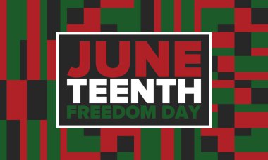 Haziran Bağımsızlık Günü 'nde. Özgürlük ya da Özgürlük Günü. Yıllık Amerikan bayramı, 19 Haziran 'da kutlandı. Afro-Amerikan tarihi ve mirası. Poster, tebrik kartı, afiş ve geçmiş. Vektör