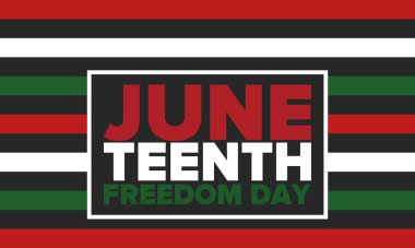 Haziran Bağımsızlık Günü 'nde. Özgürlük ya da Özgürlük Günü. Yıllık Amerikan bayramı, 19 Haziran 'da kutlandı. Afro-Amerikan tarihi ve mirası. Poster, tebrik kartı, afiş ve geçmiş. Vektör