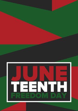 Haziran Bağımsızlık Günü 'nde. Özgürlük ya da Özgürlük Günü. Yıllık Amerikan bayramı, 19 Haziran 'da kutlandı. Afro-Amerikan tarihi ve mirası. Poster, tebrik kartı, afiş ve geçmiş. Vektör
