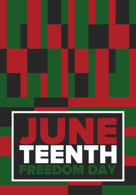 Haziran Bağımsızlık Günü 'nde. Özgürlük ya da Özgürlük Günü. Yıllık Amerikan bayramı, 19 Haziran 'da kutlandı. Afro-Amerikan tarihi ve mirası. Poster, tebrik kartı, afiş ve geçmiş. Vektör