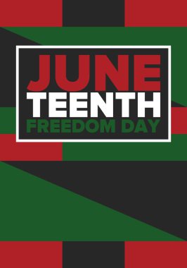 Haziran Bağımsızlık Günü 'nde. Özgürlük ya da Özgürlük Günü. Yıllık Amerikan bayramı, 19 Haziran 'da kutlandı. Afro-Amerikan tarihi ve mirası. Poster, tebrik kartı, afiş ve geçmiş. Vektör