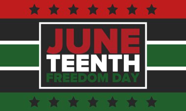 Haziran Bağımsızlık Günü 'nde. Özgürlük ya da Özgürlük Günü. Yıllık Amerikan bayramı, 19 Haziran 'da kutlandı. Afro-Amerikan tarihi ve mirası. Poster, tebrik kartı, afiş ve geçmiş. Vektör