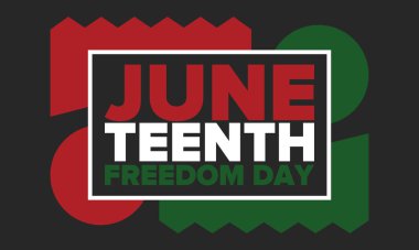 Haziran Bağımsızlık Günü 'nde. Özgürlük ya da Özgürlük Günü. Yıllık Amerikan bayramı, 19 Haziran 'da kutlandı. Afro-Amerikan tarihi ve mirası. Poster, tebrik kartı, afiş ve geçmiş. Vektör