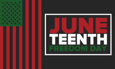 Haziran Bağımsızlık Günü 'nde. Özgürlük ya da Özgürlük Günü. Yıllık Amerikan bayramı, 19 Haziran 'da kutlandı. Afro-Amerikan tarihi ve mirası. Poster, tebrik kartı, afiş ve geçmiş. Vektör