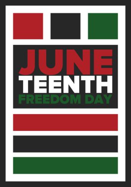 Haziran Bağımsızlık Günü 'nde. Özgürlük ya da Özgürlük Günü. Yıllık Amerikan bayramı, 19 Haziran 'da kutlandı. Afro-Amerikan tarihi ve mirası. Poster, tebrik kartı, afiş ve geçmiş. Vektör