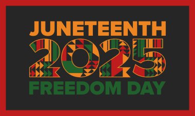 Haziran Bağımsızlık Günü 'nde. Özgürlük ya da Özgürlük Günü. Yıllık Amerikan bayramı, 19 Haziran 'da kutlandı. Afro-Amerikan tarihi ve mirası. Poster, tebrik kartı, afiş ve geçmiş. Vektör