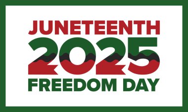 Haziran Bağımsızlık Günü 'nde. Özgürlük ya da Özgürlük Günü. Yıllık Amerikan bayramı, 19 Haziran 'da kutlandı. Afro-Amerikan tarihi ve mirası. Poster, tebrik kartı, afiş ve geçmiş. Vektör