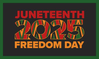 Haziran Bağımsızlık Günü 'nde. Özgürlük ya da Özgürlük Günü. Yıllık Amerikan bayramı, 19 Haziran 'da kutlandı. Afro-Amerikan tarihi ve mirası. Poster, tebrik kartı, afiş ve geçmiş. Vektör