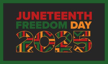 Haziran Bağımsızlık Günü 'nde. Özgürlük ya da Özgürlük Günü. Yıllık Amerikan bayramı, 19 Haziran 'da kutlandı. Afro-Amerikan tarihi ve mirası. Poster, tebrik kartı, afiş ve geçmiş. Vektör