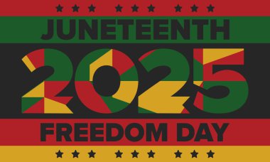 Haziran Bağımsızlık Günü 'nde. Özgürlük ya da Özgürlük Günü. Yıllık Amerikan bayramı, 19 Haziran 'da kutlandı. Afro-Amerikan tarihi ve mirası. Poster, tebrik kartı, afiş ve geçmiş. Vektör