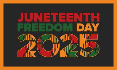 Haziran Bağımsızlık Günü 'nde. Özgürlük ya da Özgürlük Günü. Yıllık Amerikan bayramı, 19 Haziran 'da kutlandı. Afro-Amerikan tarihi ve mirası. Poster, tebrik kartı, afiş ve geçmiş. Vektör