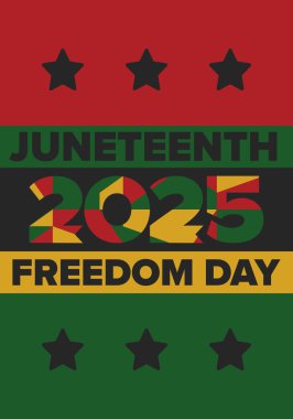 Haziran Bağımsızlık Günü 'nde. Özgürlük ya da Özgürlük Günü. Yıllık Amerikan bayramı, 19 Haziran 'da kutlandı. Afro-Amerikan tarihi ve mirası. Poster, tebrik kartı, afiş ve geçmiş. Vektör