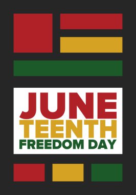 Haziran Bağımsızlık Günü 'nde. Özgürlük ya da Özgürlük Günü. Yıllık Amerikan bayramı, 19 Haziran 'da kutlandı. Afro-Amerikan tarihi ve mirası. Poster, tebrik kartı, afiş ve geçmiş. Vektör